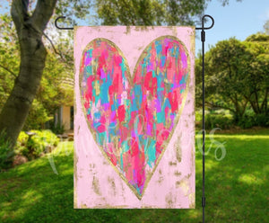 Gold Foil Colorful Painted Heart Valentine Garden Flag