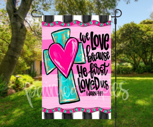 Valentine Cross Heart Garden Flag