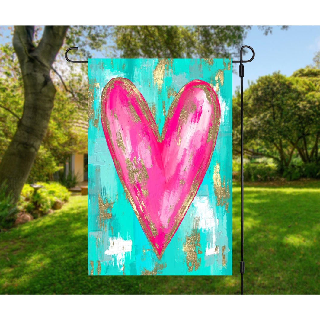 Gold Foil Painted Heart Valentine Garden Flag