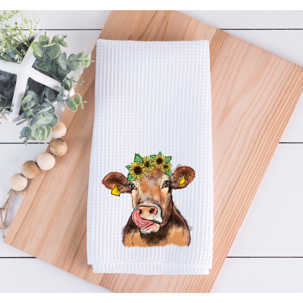 Cow With Sunflowers Kitchen Towel