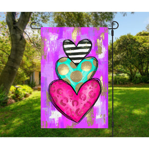 Gold Foil Painted Heart Stack Valentine Garden Flag