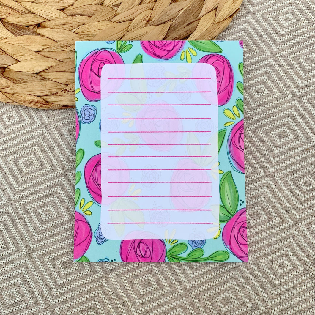 Aqua Pink Floral Notepad