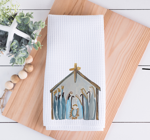 Painted Manger Christmas Kitchen Towel