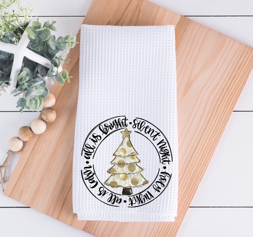 Silent Night Gold Christmas Tree Kitchen Towel