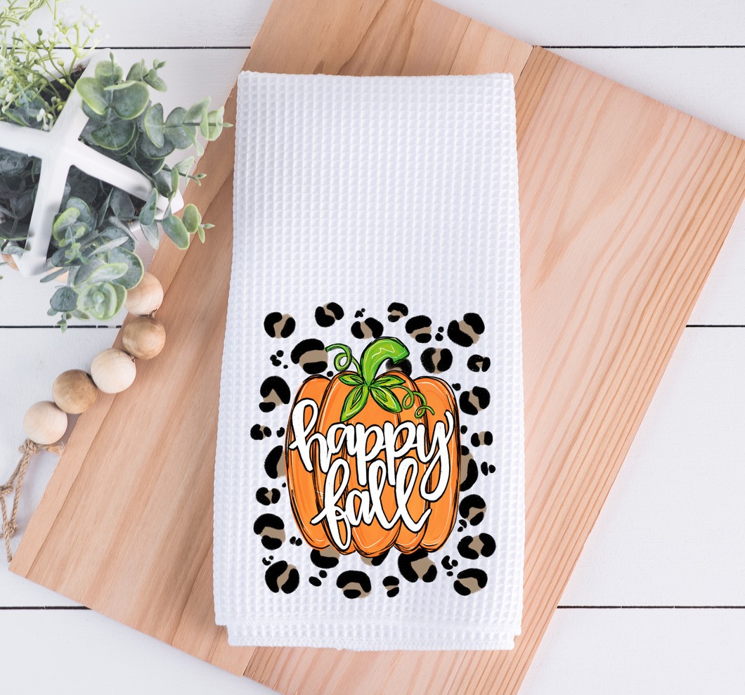 Happy Fall Leopard Pumpkin Kitchen Towel
