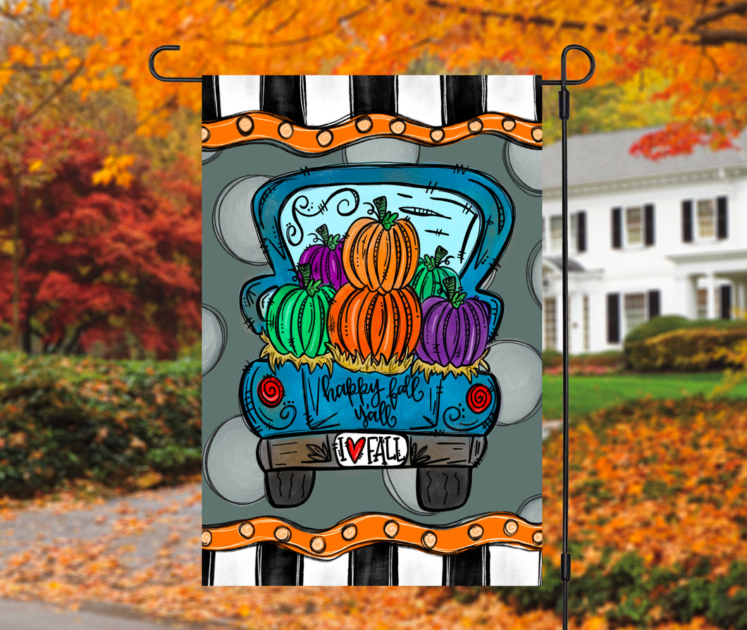 Happy Fall Y'all Pumpkin Truck Garden Flag