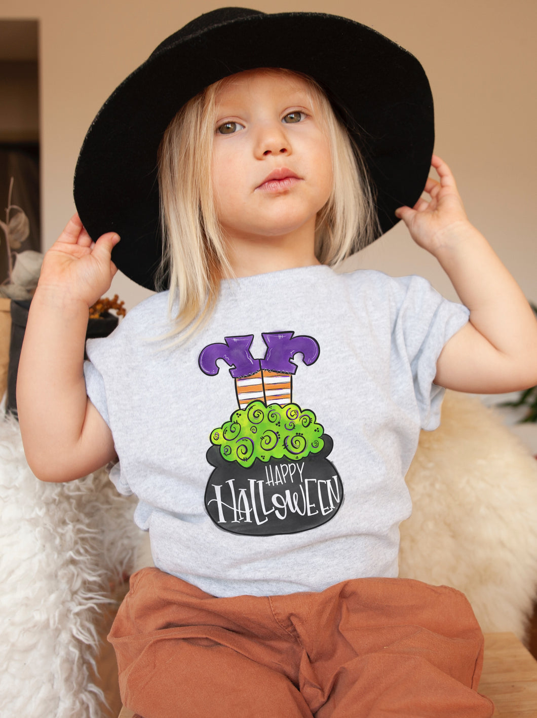 Happy Halloween Witch Cauldron Youth Tee