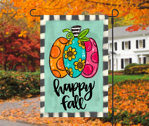Happy Fall Whimsical Colorful Pumpkin Garden Flag