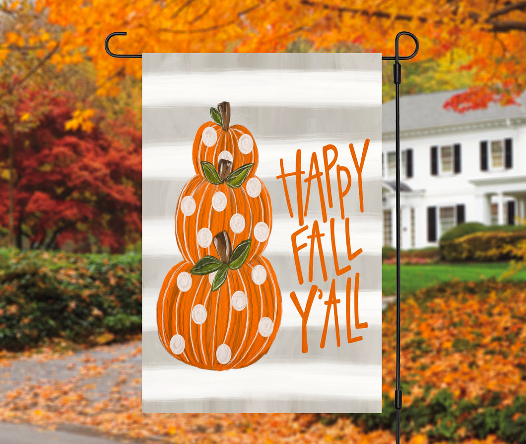 Happy Fall Y'all Polka Dot Pumpkin Stack Garden Flag