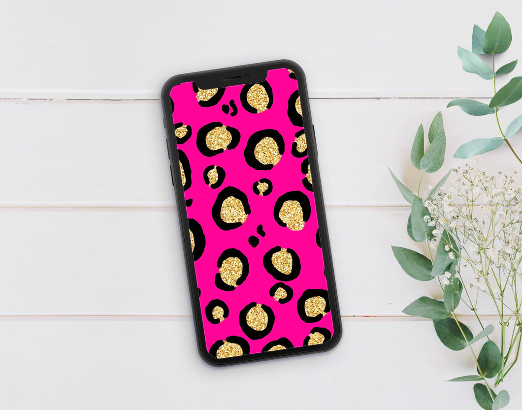 Hot Pink Glitter Leopard Phone Wallpaper