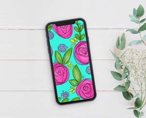 Aqua Floral Phone Wallpaper