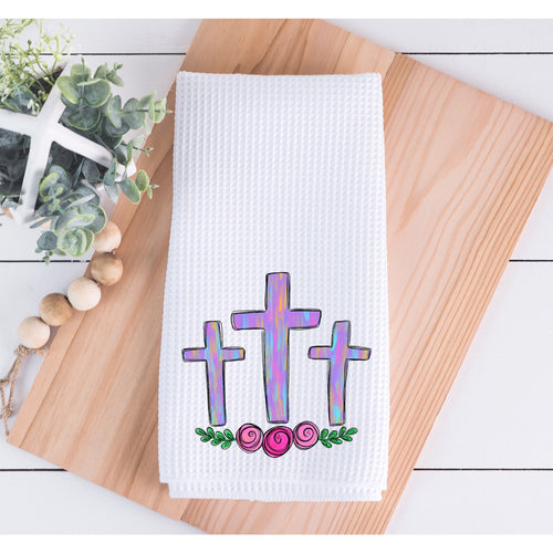 Colorful Painted Crosses Easter Kitchen Towel