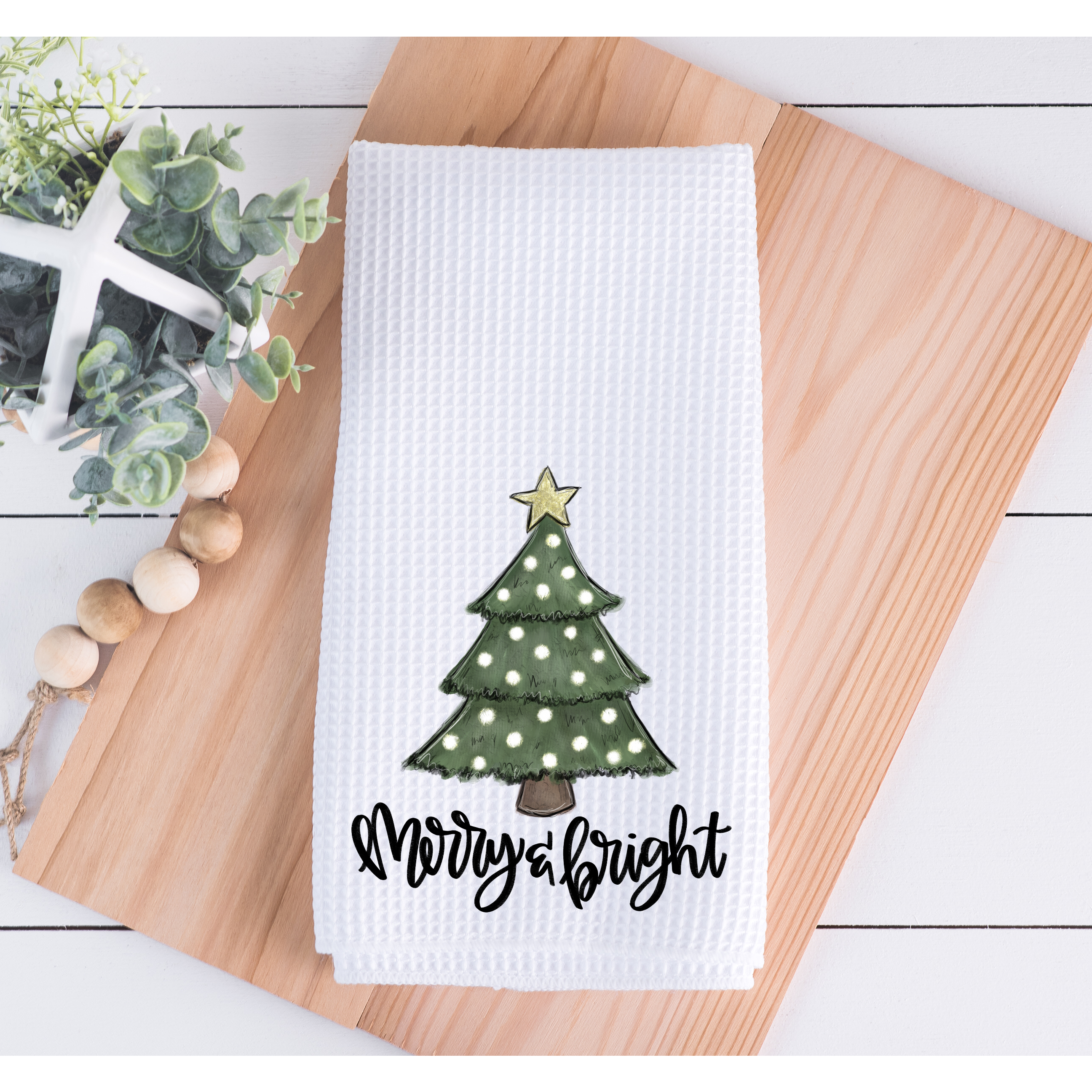 Merry Christmas Tea Towel 16x24, Kitchen Towel, Farmhouse