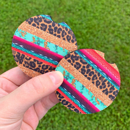 Turquoise Glitter Serape Car Coasters