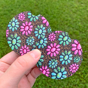Turquoise and Pink Squash Car Coasters