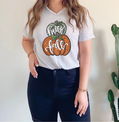 Hello Fall Leopard Pumpkin Stack Tee