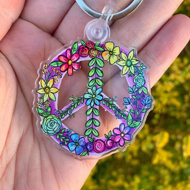 Floral Peace Sign Keychain – Painted Skies Creative Studio