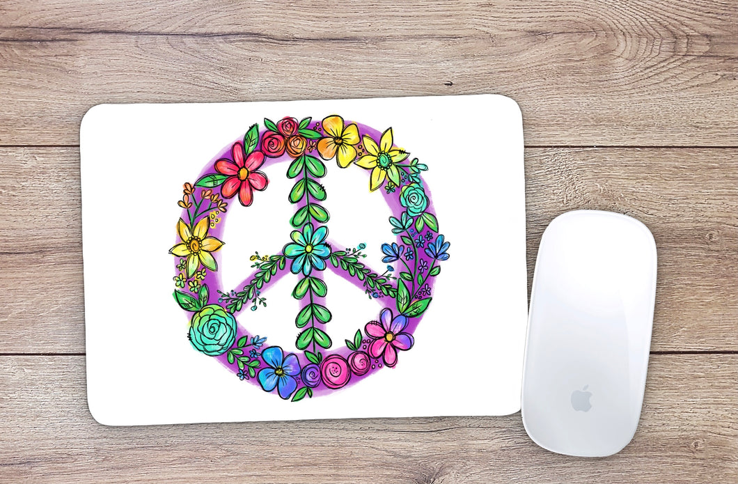 Floral Rainbow Peace Sign Mouse Pad
