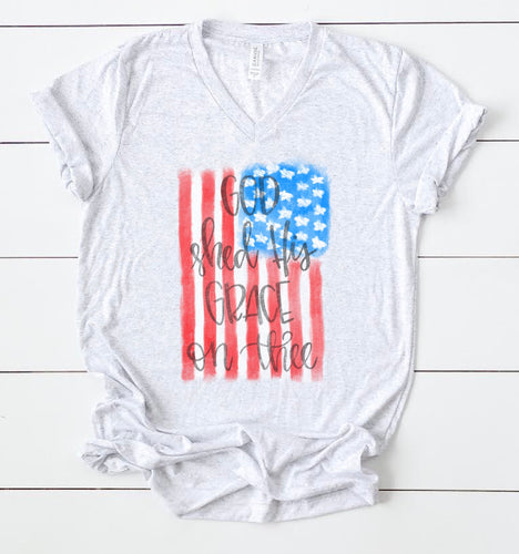 God Shed His Grace On Thee American Flag Tee
