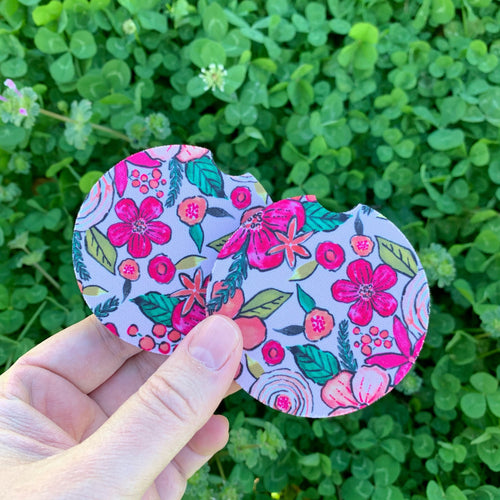 Pink Floral Car Coasters