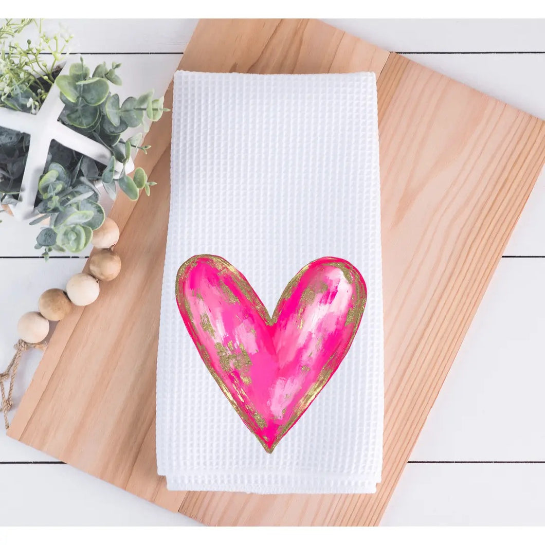 Gold Foil Painted Heart Valentine Kitchen Towel