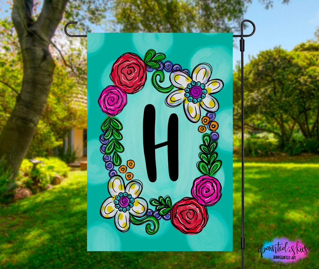Funky Floral Initial Garden Flag