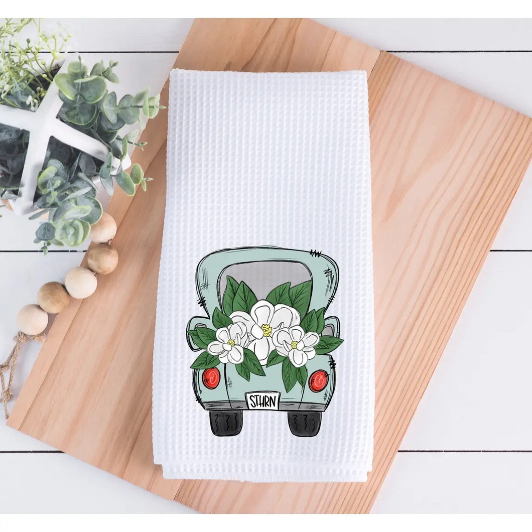 Truck With Magnolias Kitchen Towel