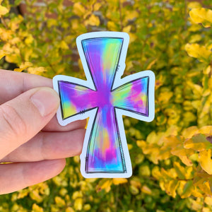 Stained Glass Cross Sticker