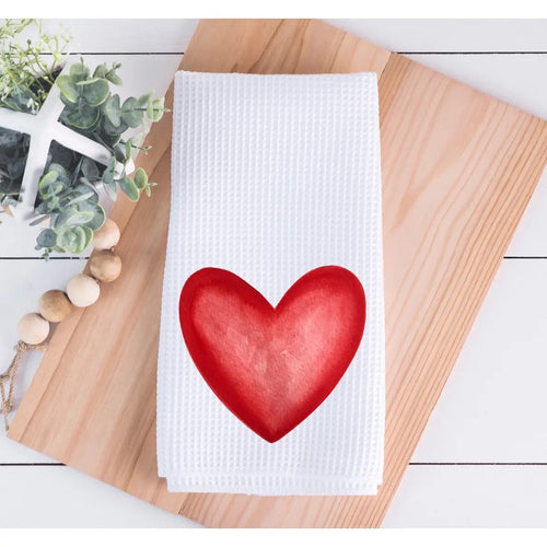 Red Watercolor Heart Valentine Kitchen Towel