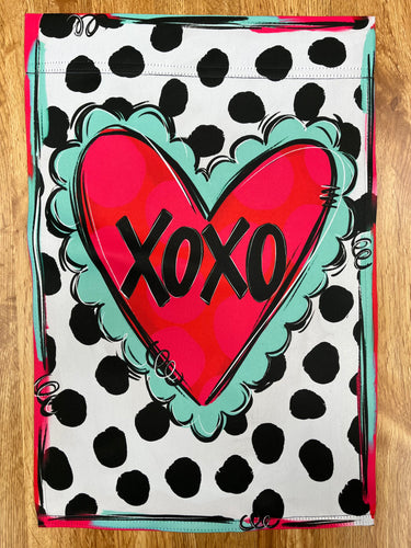 Single sided xoxo heart black and white background garden flag - with flaw