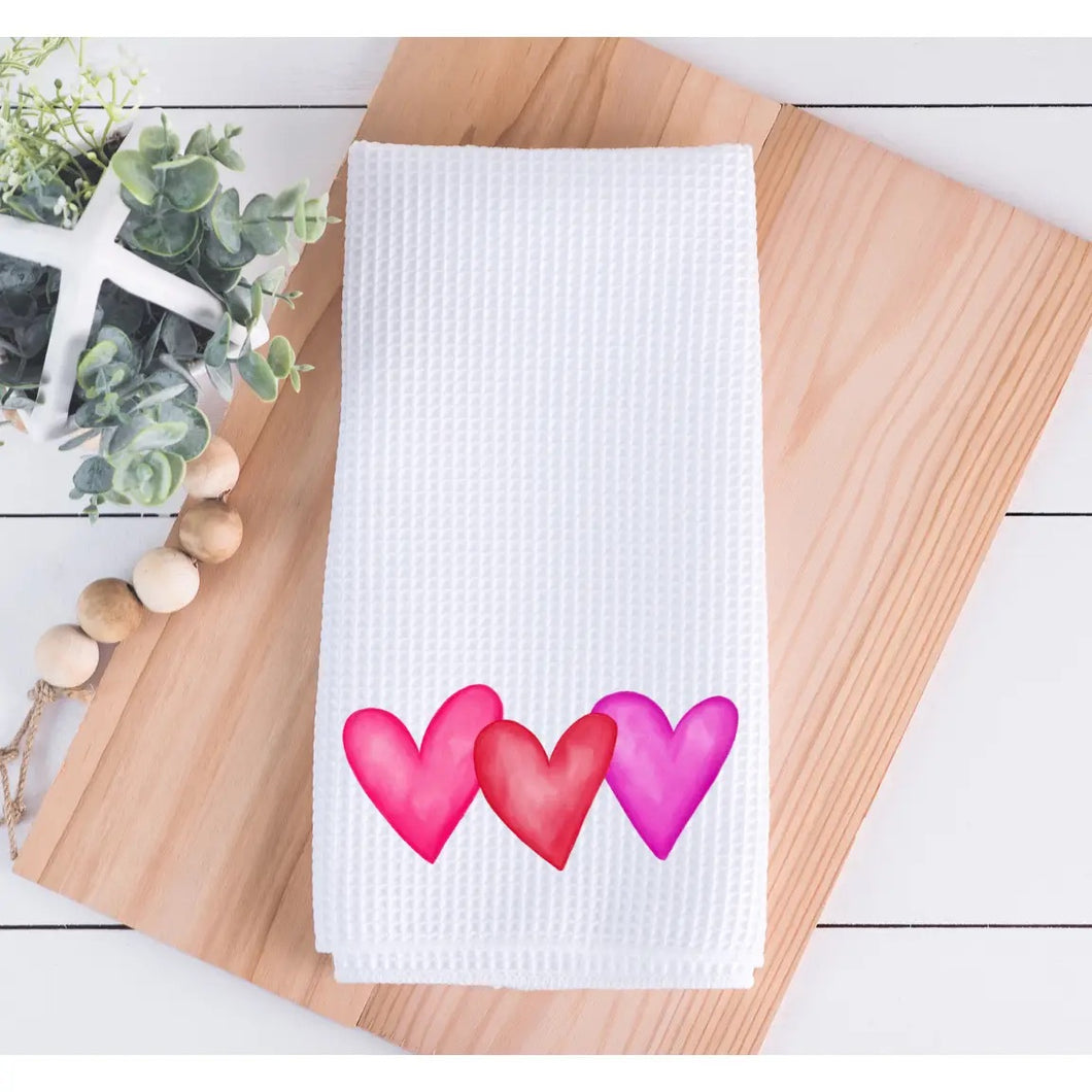 Watercolor Hearts Valentine Kitchen Towel
