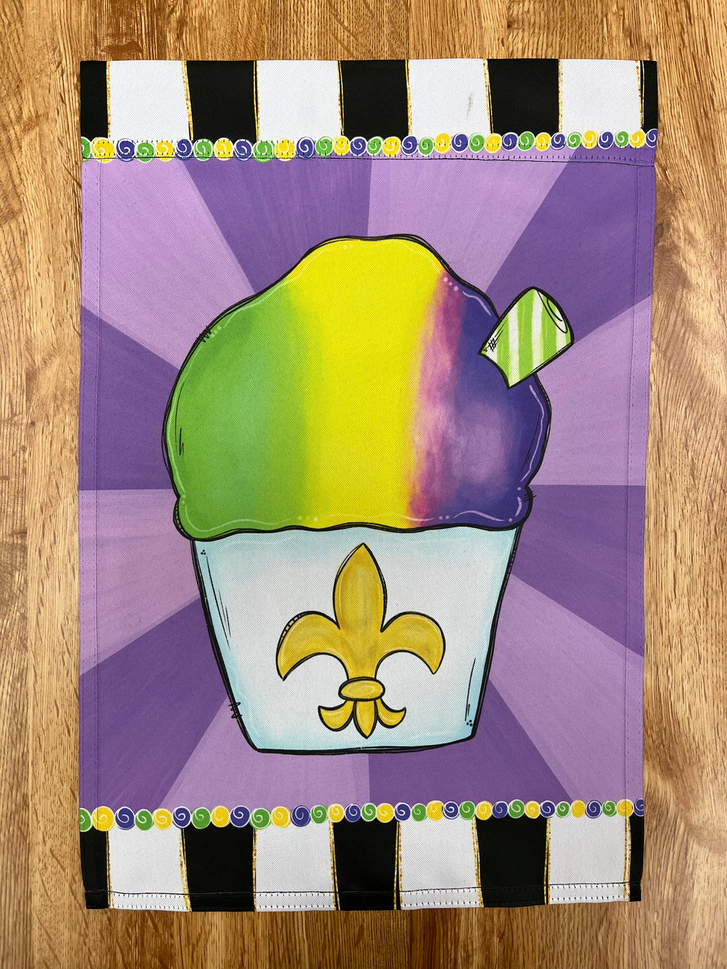 Double sided Mardi Gras snow cone garden flag - with flaw