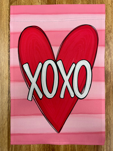 Single sided xoxo heart pink stripe garden flag - with flaw