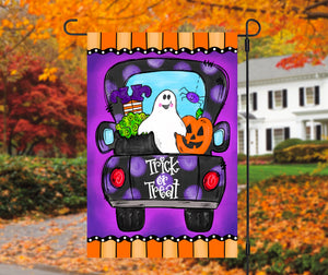 Trick Or Treat Truck Halloween Garden Flag