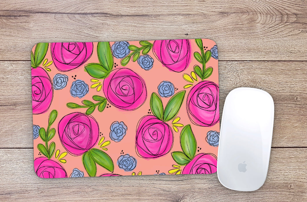 Coral Floral Mouse Pad